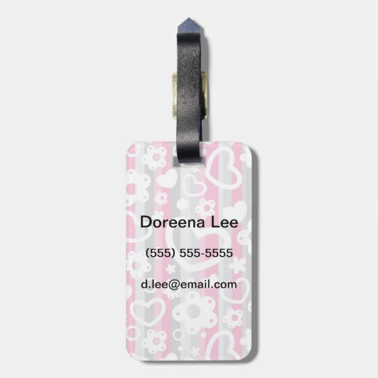 Muster mit Herzen und Blumen Gepäckanhänger (Rückseite vertikal)