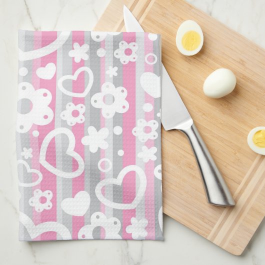 Muster mit Herzen und Blumen Geschirrtuch (Viertel Falte)