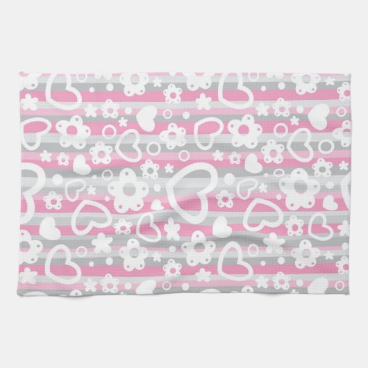 Muster mit Herzen und Blumen Geschirrtuch (Horizontal)