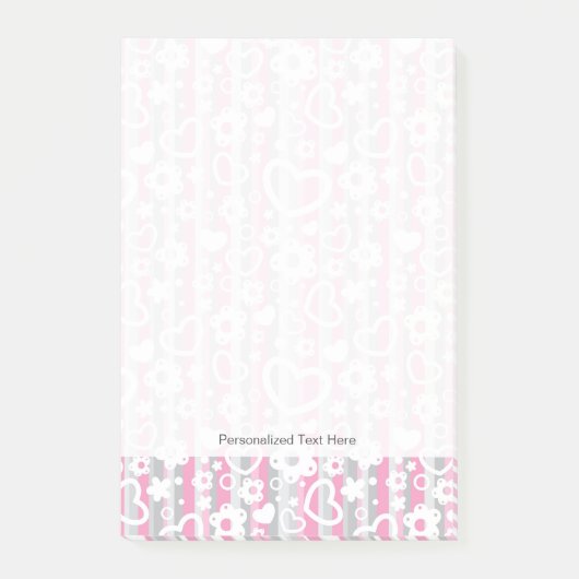 Muster mit Herzen und Blumen Post-it Klebezettel (Vorderseite)