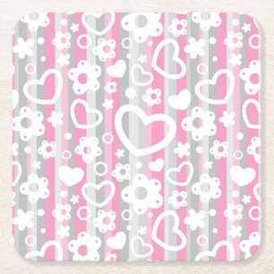 Muster mit Herzen und Blumen Rechteckiger Pappuntersetzer
