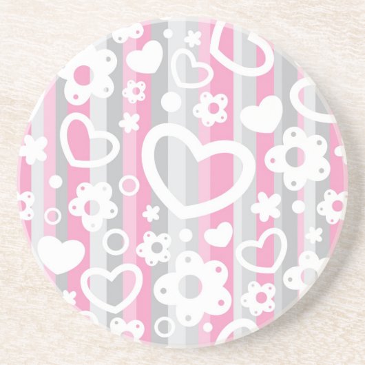 Muster mit Herzen und Blumen Sandstein Untersetzer (Vorne)