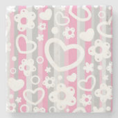 Muster mit Herzen und Blumen Steinuntersetzer (Vorderseite)