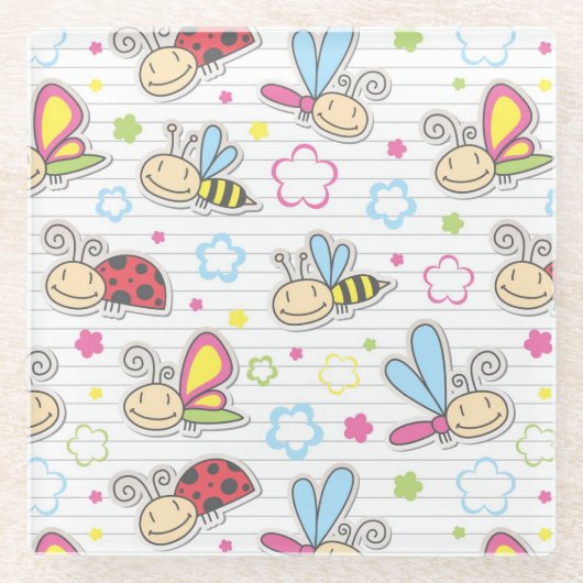 Muster mit Insekten Glasuntersetzer (Vorderseite)