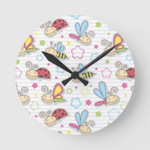 Muster mit Insekten Runde Wanduhr