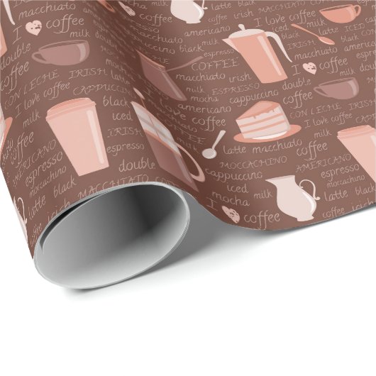Muster mit Kaffee-bezogenen Elementen Geschenkpapier (Rolleneckpunkt)