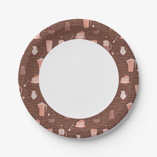 Muster mit Kaffee-bezogenen Elementen Pappteller (Vorderseite)