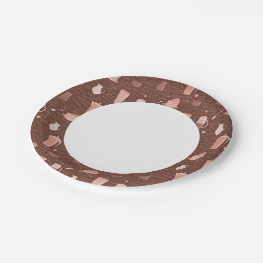 Muster mit Kaffee-bezogenen Elementen Pappteller (Schrägansicht)