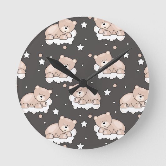 Muster mit kleinem Bär schlafend Runde Wanduhr (Vorderseite)