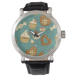 Muster mit kleinen Kuchen und Süßigkeiten Armbanduhr