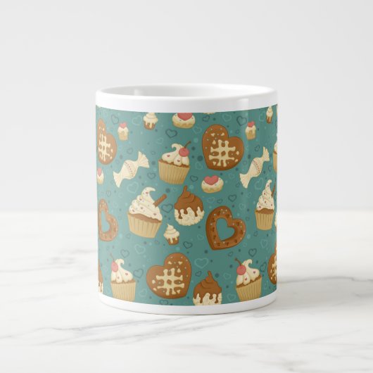 Muster mit kleinen Kuchen und Süßigkeiten Jumbo-Tasse (Vorderseite)