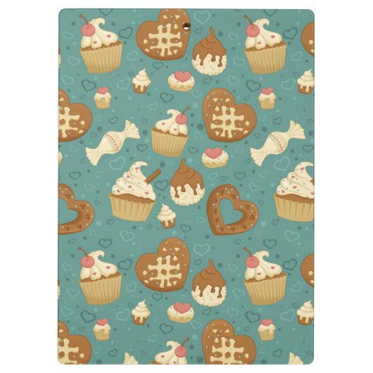 Muster mit kleinen Kuchen und Süßigkeiten Klemmbrett (Rückseite)