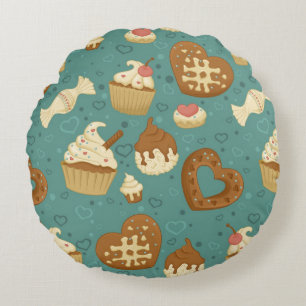 Muster mit kleinen Kuchen und Süßigkeiten Rundes Kissen