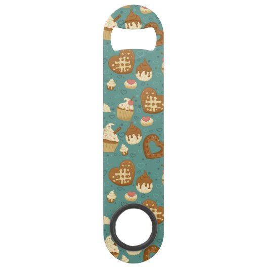Muster mit kleinen Kuchen und Süßigkeiten Speed Flaschenöffner (Rückseite)