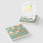 Muster mit kleinen Kuchen und Süßigkeiten Steinuntersetzer (Seitenansicht)