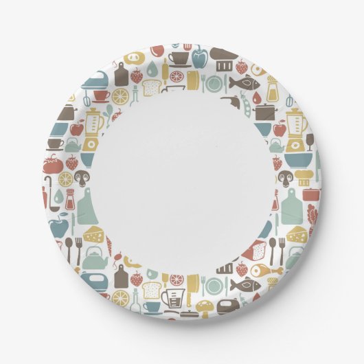 Muster mit Kochzeichen Pappteller (Vorderseite)
