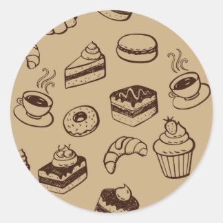 Muster mit Kuchen, Desserts und Bäckereien Runder Aufkleber