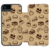 Muster mit Kuchen, Nachtischen und Bäckerei Incipio iPhone Geldbeutel-Hülle (Folio Geöffnet)