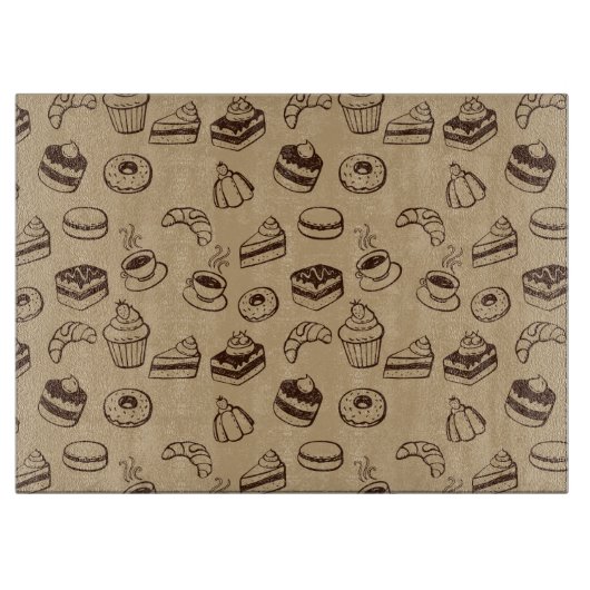 Muster mit Kuchen, Nachtischen und Bäckerei Schneidebrett (Vorderseite)