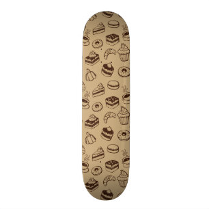 Muster mit Kuchen, Nachtischen und Bäckerei Skateboard