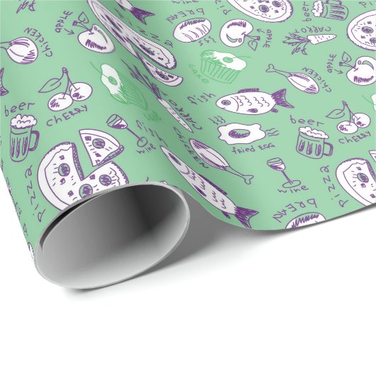 Muster mit Lebensmitteln Geschenkpapier (Rolleneckpunkt)