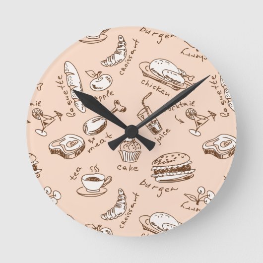Muster mit Lebensmitteln Runde Wanduhr (Vorderseite)