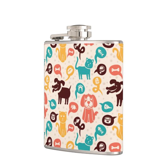 Muster mit lustigen Katzen und Hunden Flachmann (Links)