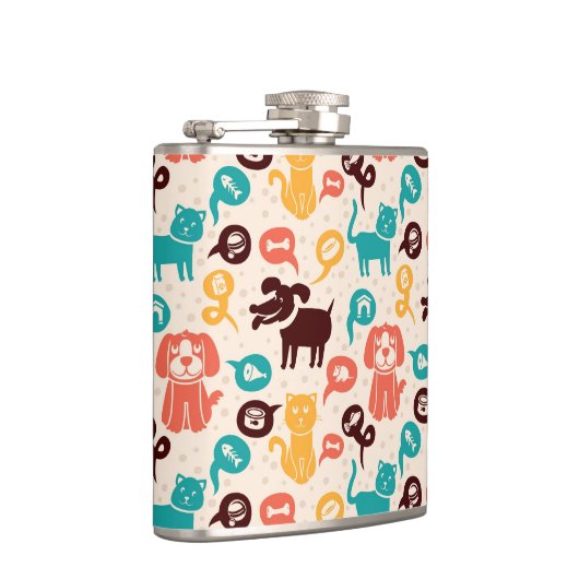 Muster mit lustigen Katzen und Hunden Flachmann (Rechts)