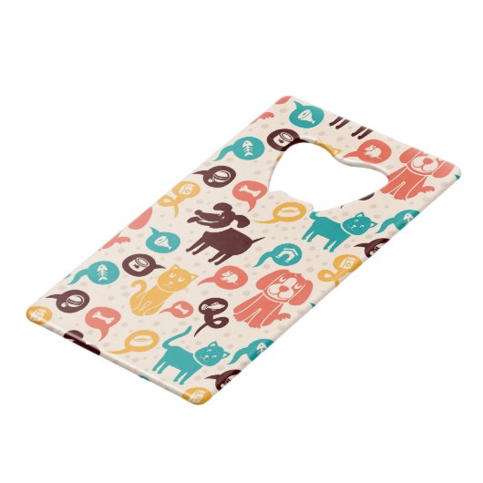 Muster mit lustigen Katzen und Hunden Geldbeutel Flaschenöffner (Vorderseite Schrägansicht)