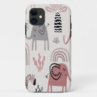 Muster mit niedlichen Elefanten und Giraffen