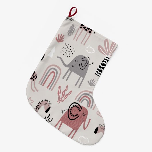 Muster mit niedlichen Elefanten und Giraffen Großer Weihnachtsstrumpf (Vorderansicht (hängend))