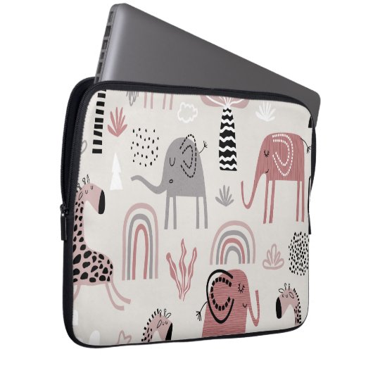 Muster mit niedlichen Elefanten und Giraffen Laptopschutzhülle (Vorne Rechts)