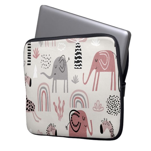 Muster mit niedlichen Elefanten und Giraffen Laptopschutzhülle (Vorderseite Links)