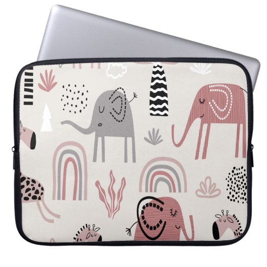 Muster mit niedlichen Elefanten und Giraffen Laptopschutzhülle (Vorderseite)