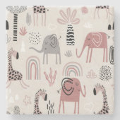 Muster mit niedlichen Elefanten und Giraffen Steinuntersetzer (Vorderseite)