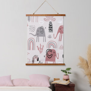 Muster mit niedlichen Elefanten und Giraffen Wandteppich Mit Holzrahmen