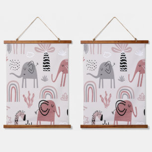 Muster mit niedlichen Elefanten und Giraffen Wandteppich Mit Holzrahmen