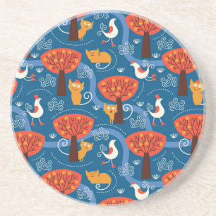 Muster mit niedlichen Katzen und Vögeln Sandstein Untersetzer