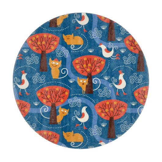 Muster mit niedlichen Katzen und Vögeln Schneidebrett (Vorderseite)