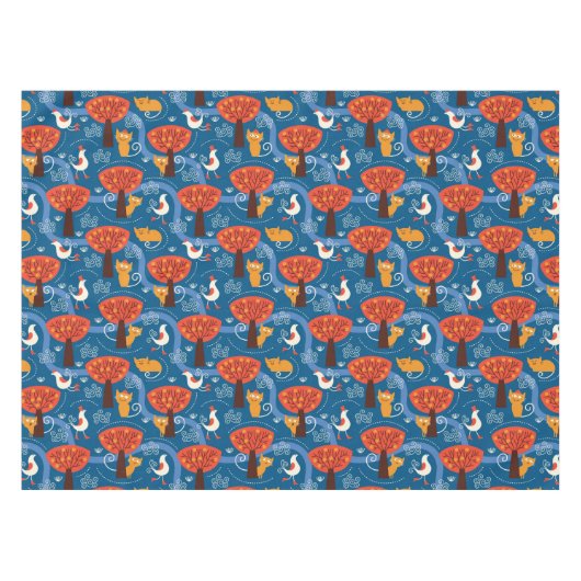 Muster mit niedlichen Katzen und Vögeln Tischdecke (Vorderseite (Horizontal))
