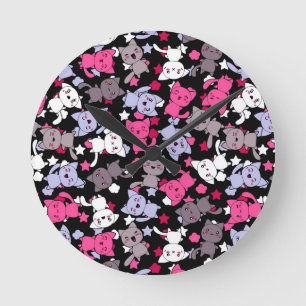 Muster mit niedlichen Kawaii-Doodle-Katzen 3 Runde Wanduhr