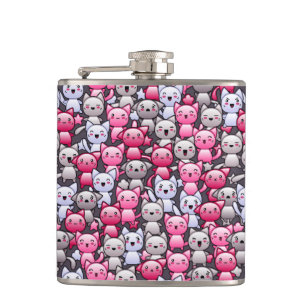 Muster mit niedlichen kawaii Gekritzelkatzen 2 Flachmann