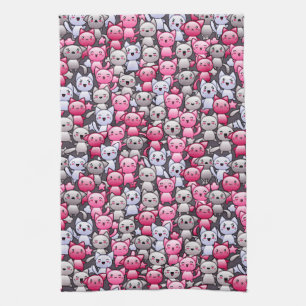 Muster mit niedlichen kawaii Gekritzelkatzen 2 Geschirrtuch