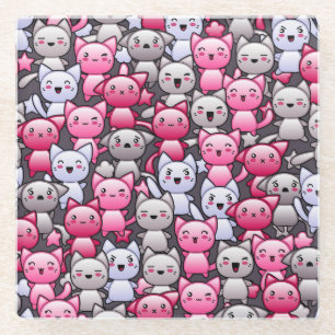Muster mit niedlichen kawaii Gekritzelkatzen 2 Glasuntersetzer