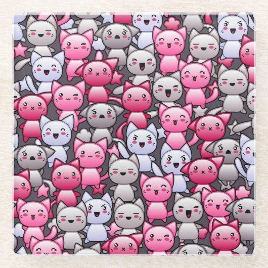 Muster mit niedlichen kawaii Gekritzelkatzen 2 Glasuntersetzer (Vorderseite)