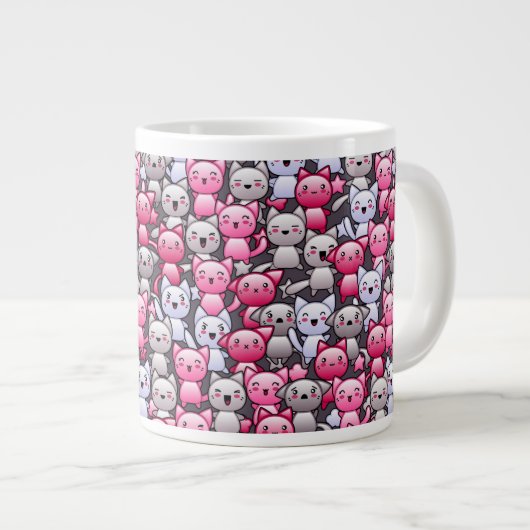 Muster mit niedlichen kawaii Gekritzelkatzen 2 Jumbo-Tasse (Vorderseite Rechts)