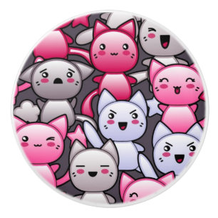 Muster mit niedlichen kawaii Gekritzelkatzen 2 Keramikknauf