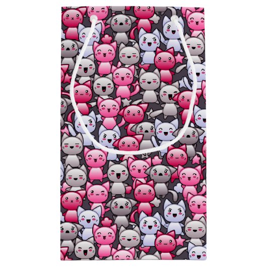 Muster mit niedlichen kawaii Gekritzelkatzen 2 Kleine Geschenktüte (Rückseite)