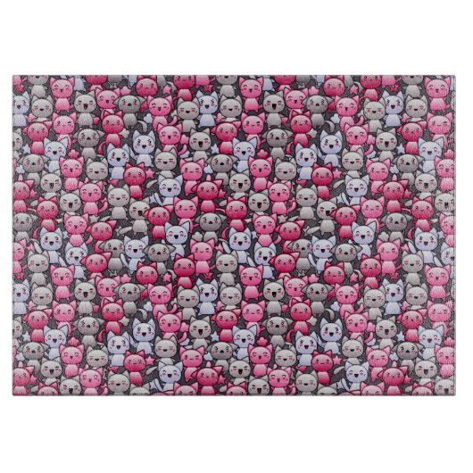 Muster mit niedlichen kawaii Gekritzelkatzen 2 Schneidebrett (Vorderseite)