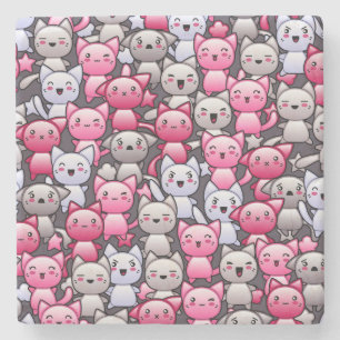 Muster mit niedlichen kawaii Gekritzelkatzen 2 Steinuntersetzer